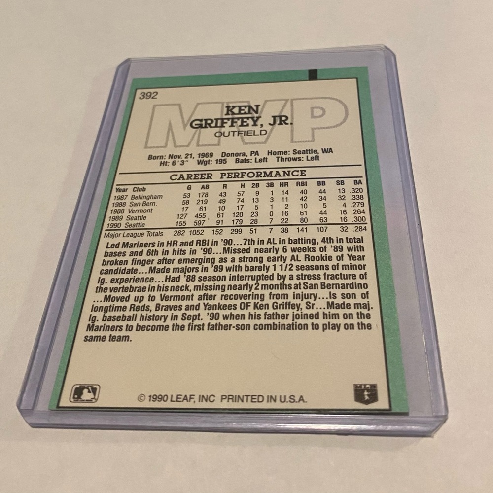 Ken Griffey Jr. Error Card Rare!! 1990 Leaf Baseball Card (No period after inc) - Picture 3 of 5